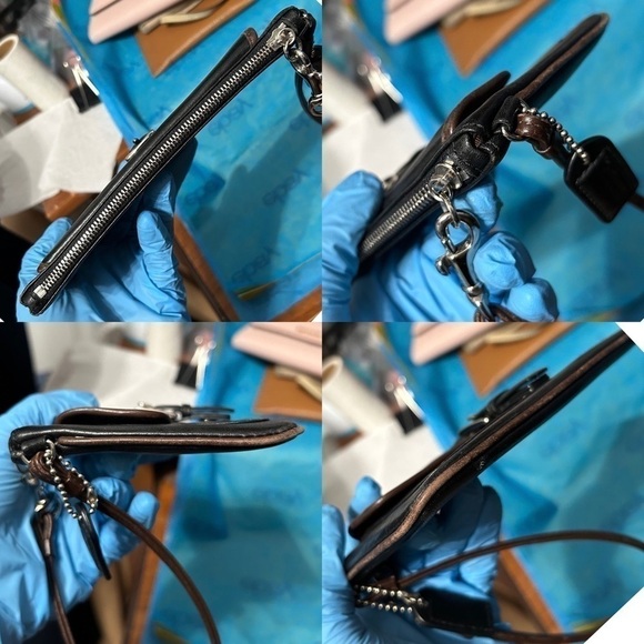 Vintage Coach Black Leather Brown Trim Snap Closure Wristlet - “Shelly” - Picture 6 of 14